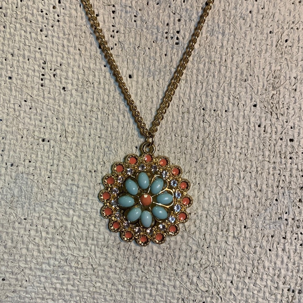 Coral Turquoise gold Pendent Necklace